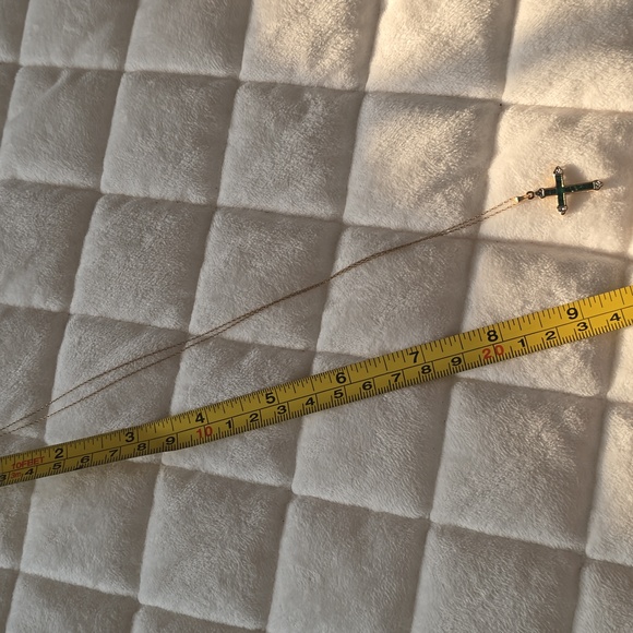 Emerald and Diamond 14k Gold Cross Pendant Necklace - Picture 6 of 6